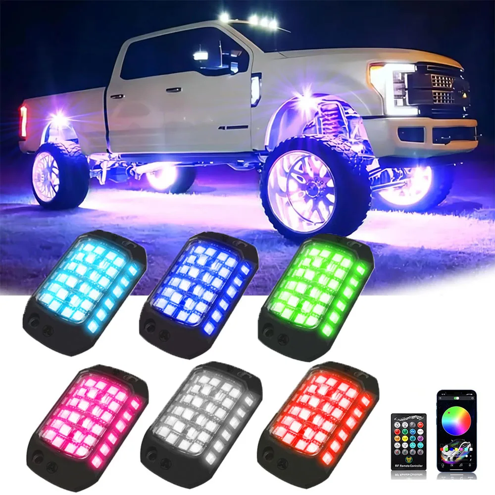 

6in1 Car rock light LED chassis light Contour Decorative light RGB Atmosphere light Wireless remote control music lamp Universal