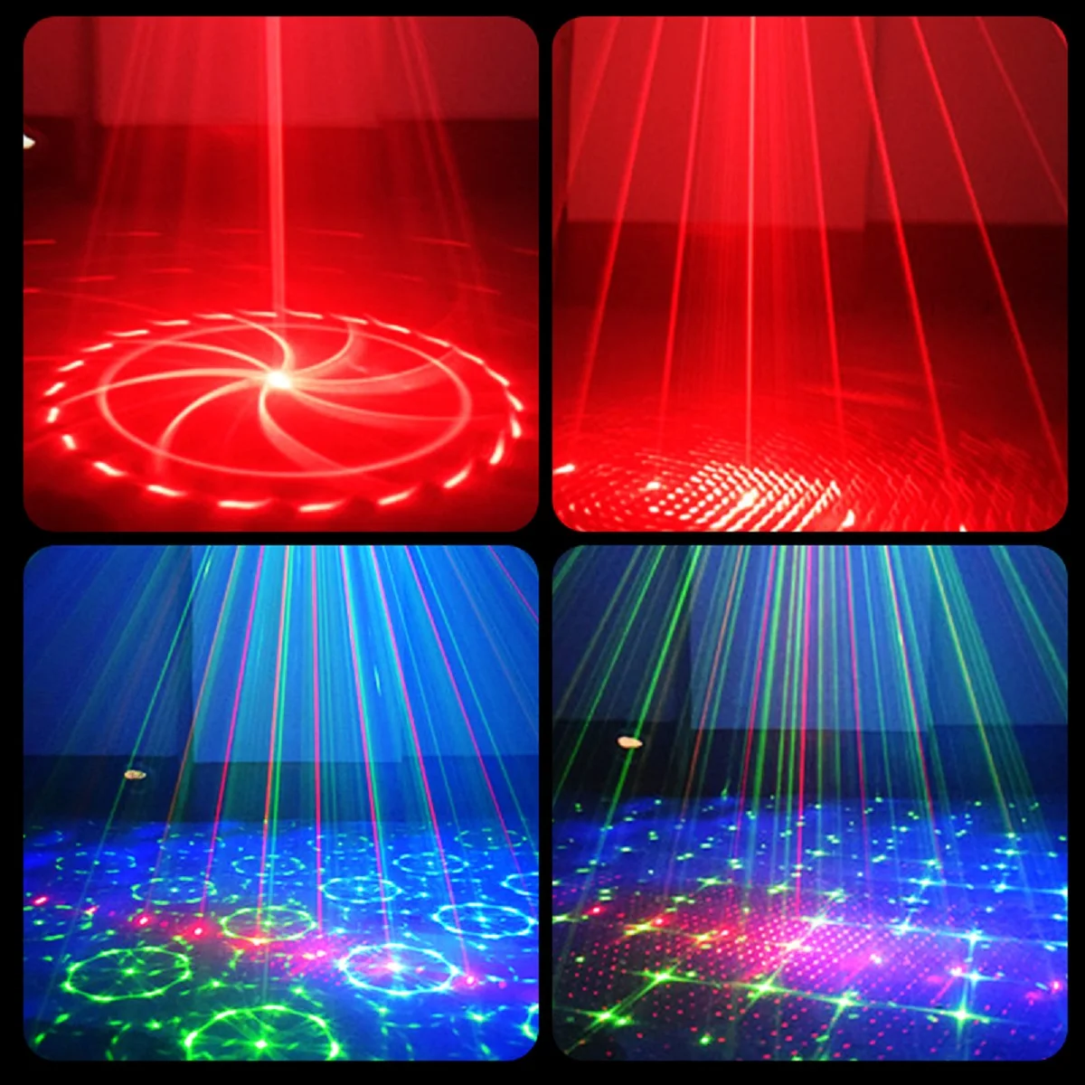Party lights, DJ disco lights, multi-mode voice-activated laser lights, flashing stage lights, projectors, family party clubs