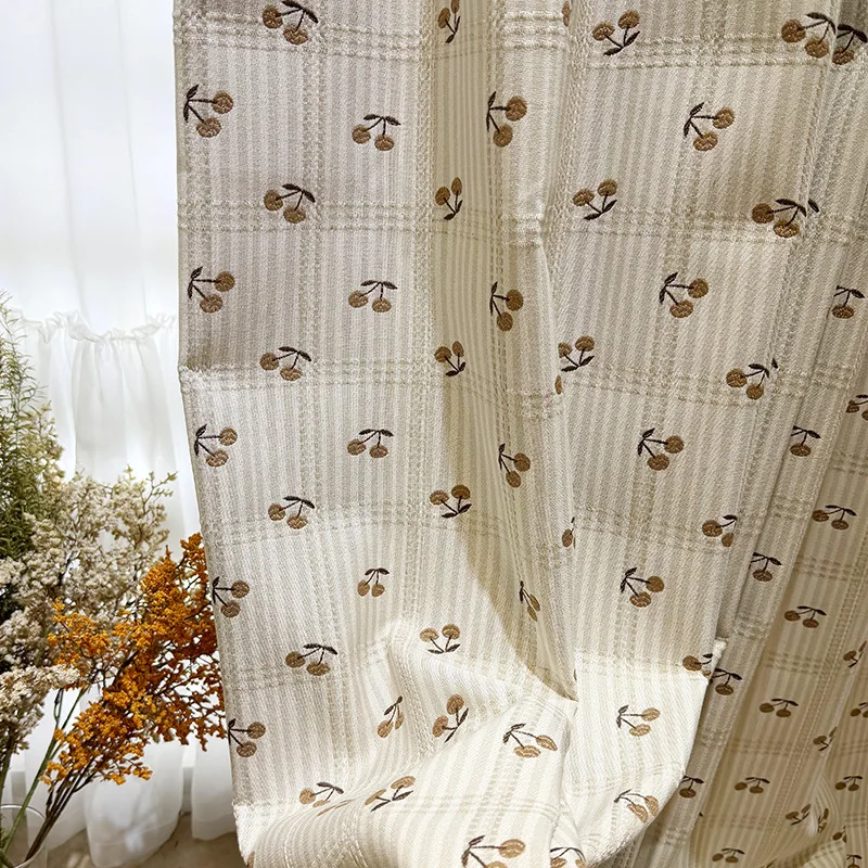 Three-dimensional Relief Cherry-dyed Plaid Texture Fabric Golden Orchard Cotton and Linen Jacquard Curtains Children's Room