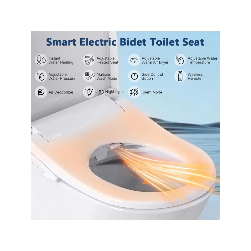 Electronic Bidet Toilet Seat w Heated Seat,Soft Close Lid, Elongated Smart Bidet Toilet Seat, Endless Warm Water, Quiet