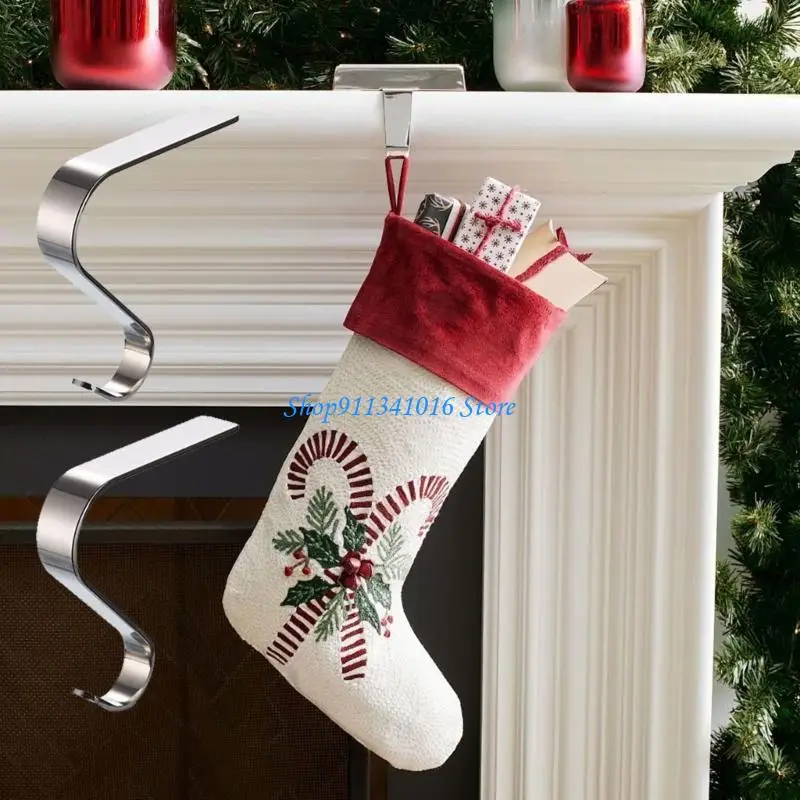  Christmas Stocking Hangers Metal Hanging Hooks for Fireplaces Accessories Mantel Ornaments Holders Party Supplies