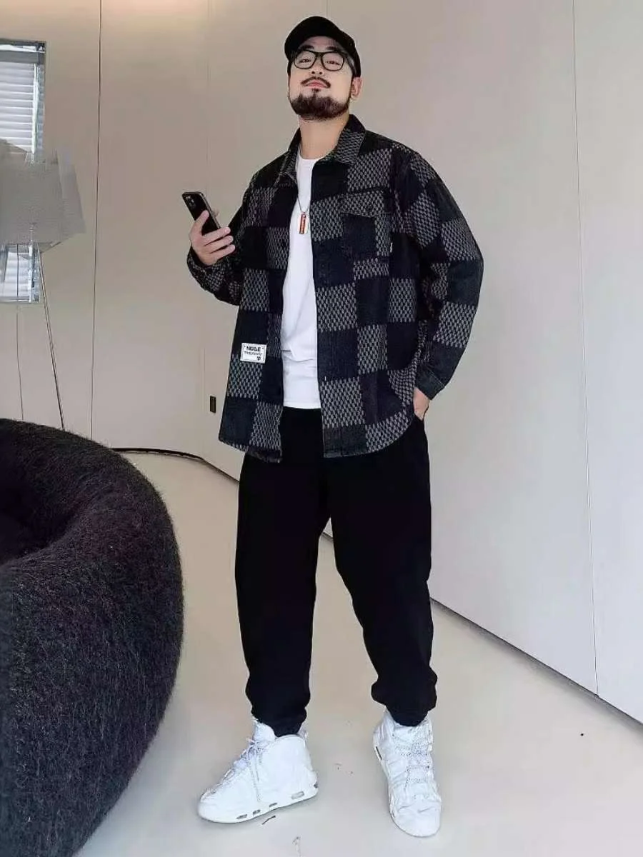 

Весенне-осенний мужской длинный све, свободный крой, тонкая джинсовая одежда, большие размеры, большие размеры, верхняя одежда для толстых людей, удлиненный размер