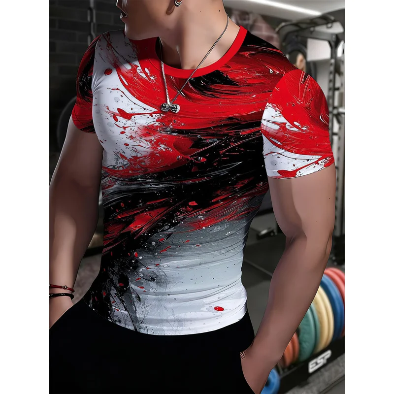 Men's round neck sports shirtTCompression fitness apparel Highly elastic quick-drying and breathable professional sports top