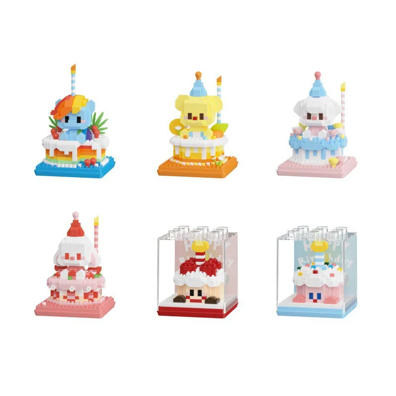 Idea Cartoon Micro Diamond Block Happy Brithday Animals Cake Building Brick Construction Toys Nanobrick Collection For Girl Gift