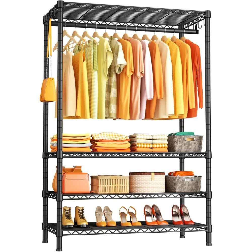 Armários portáteis H4 Plus, rack de roupas de 4 camadas para quarto e vestiário, armazenamento de roupas de metal e guarda-roupa organizador