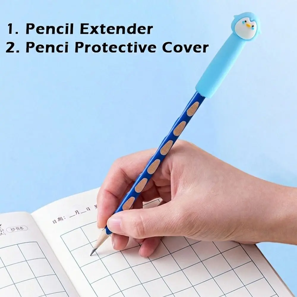 6pcs/12pcs Cartoon Penguin Shape Pencil Nib Protector Soft Rubber Pen Cap Pencil Tip Protective Case Students