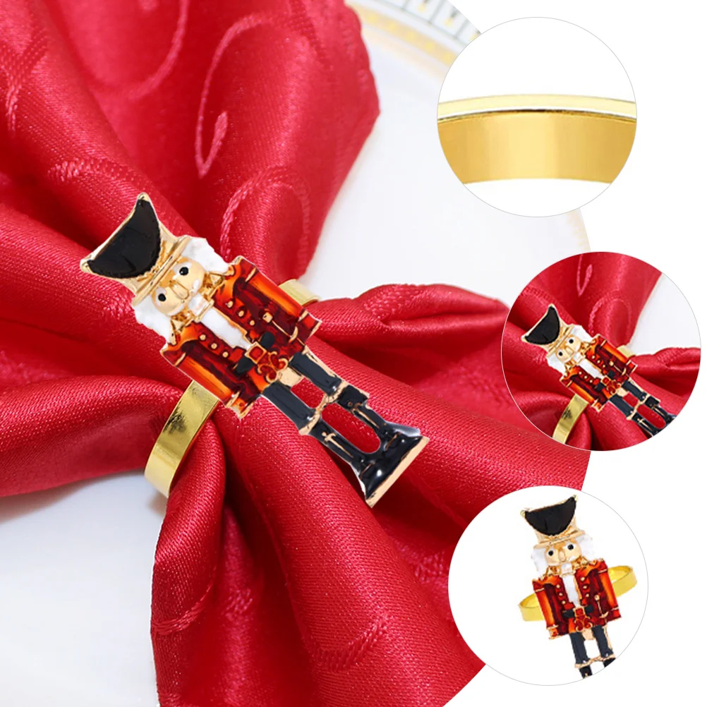 

6Pcs Metal Napkin Rings Nutcracker Style Festive Table Decor Suitable for Christmas Reception and Formal Event Decoration