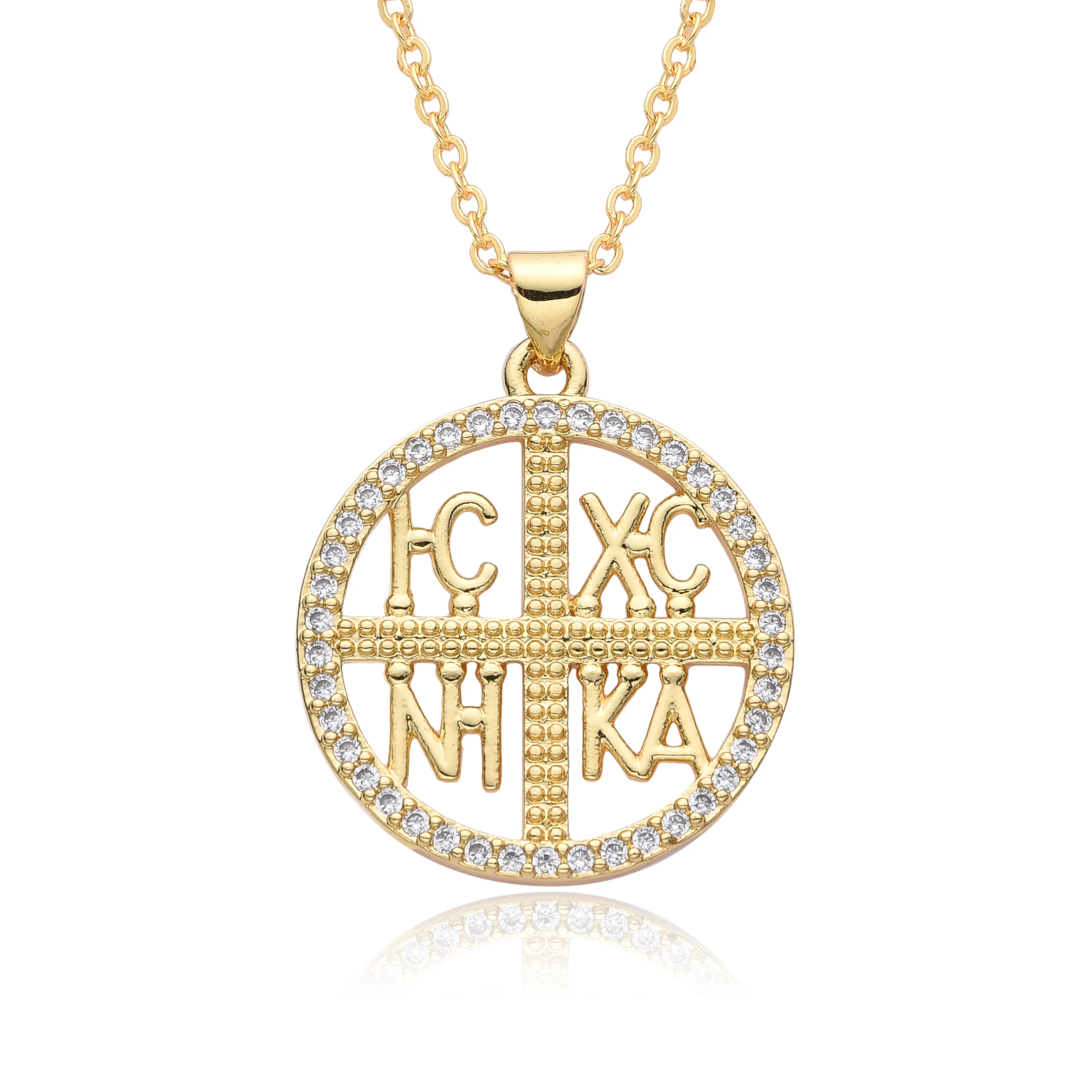 Gold Farbe st. Helen Konstanti nischer Anhänger icxc nika Kreuz Charms Zirkonia byzanti nische Medaillon Halskette Schmuck DIY Herstellung