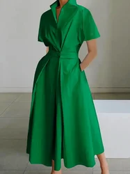 Uoozee-vestido largo acampanado con solapa de Color liso para mujer, vestido urbano elegante de manga corta para fiesta y noche, novedad de verano 2024