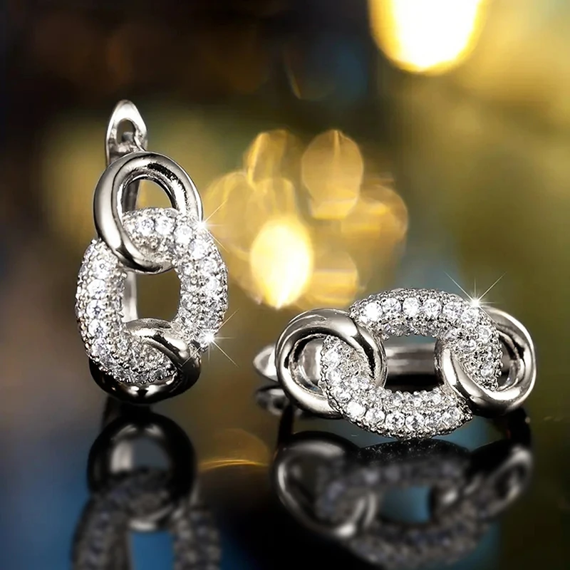 Huitan Statement-Kette, verbundenes Design, Creolen für Frauen, eingelegte schillernde CZ-Mode, vielseitige weibliche Ohrringe, Drop Shipping
