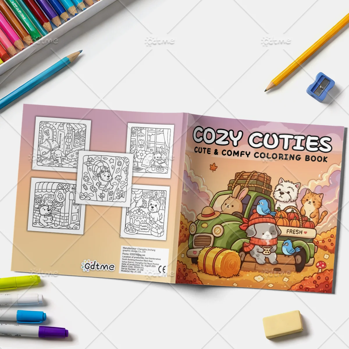 COZY CUTIES Malbuch für Erwachsene mit einfachen Cartoon-Mustern zur Entspannung, DIY-Mal- und Zeichenbücher für Jugendliche – Detail 2