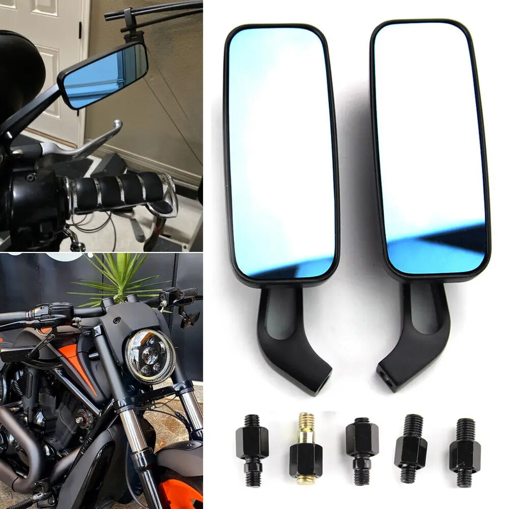 Black Rectangle Motorcycle Mirrors For Harley Cruiser Bobber Chopper Softail Sportster