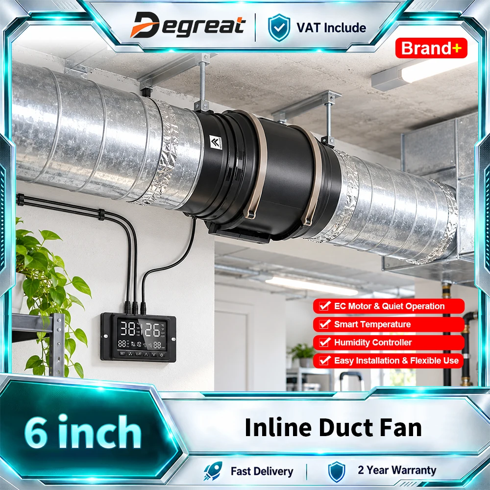 Humidity B2 Podofo 4 inch/6 inch Duct Fan Exhaust Fans Temperature Humidity ...