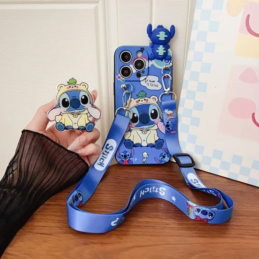 Disney cartoon Stitch per iPhone 16 15 14 13 12 11 pro max custodia per cellulare, tracolla facile da trasportare, regalo di compleanno