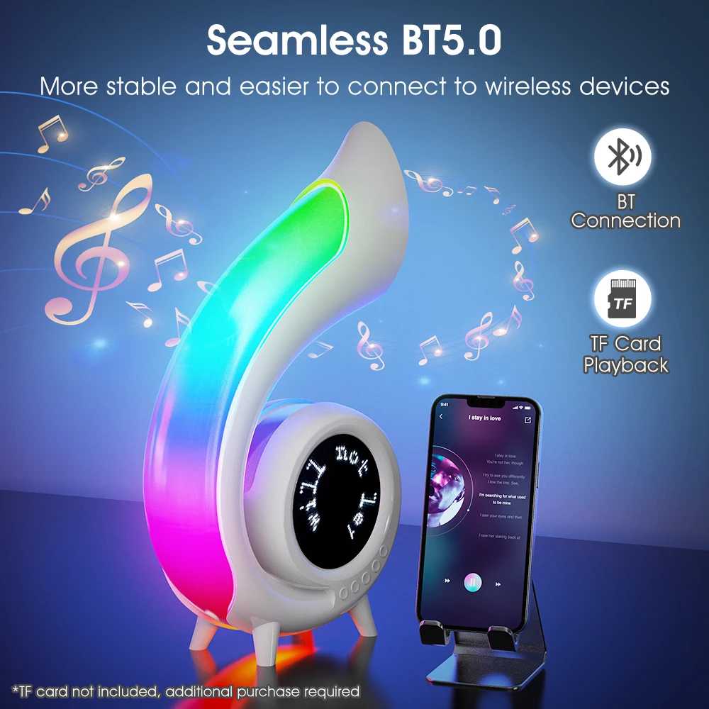 New LED Lyrics Subtitles Blue Tooth HD Audio 256 Lighting Mode Table Lamp Alarm Clock Speaker Support TF card Bedroom Decoration