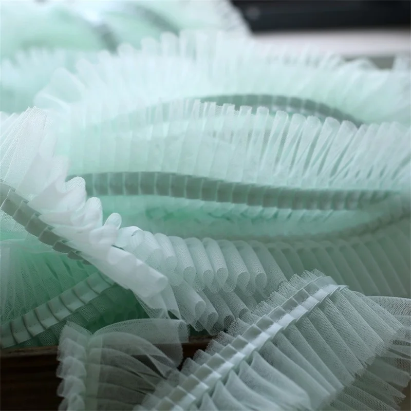 6CM Wide 3D Pleated Mesh Lace Fabric Satin Frilled Fringe Ribbon Ruffle Trim Curtains Dress Hemlines DIY Sewing Decor 12Colors