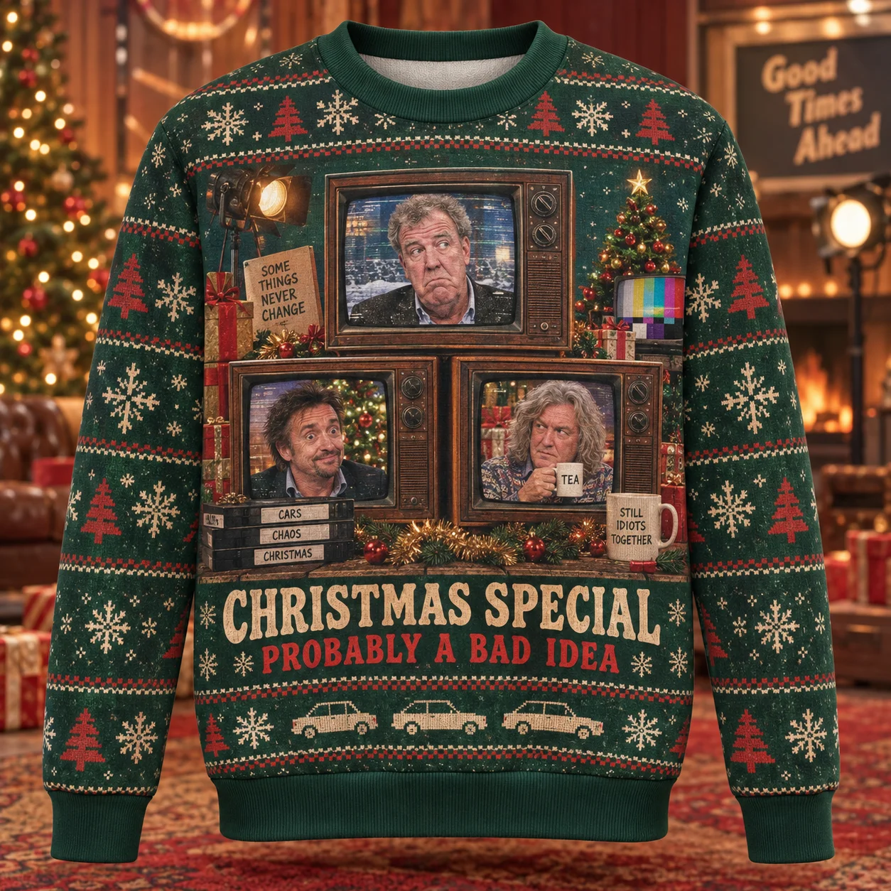 Retro TV Christmas Special Ugly Christmas Sweater Men Women Polyester Crewneck Sweatshirt