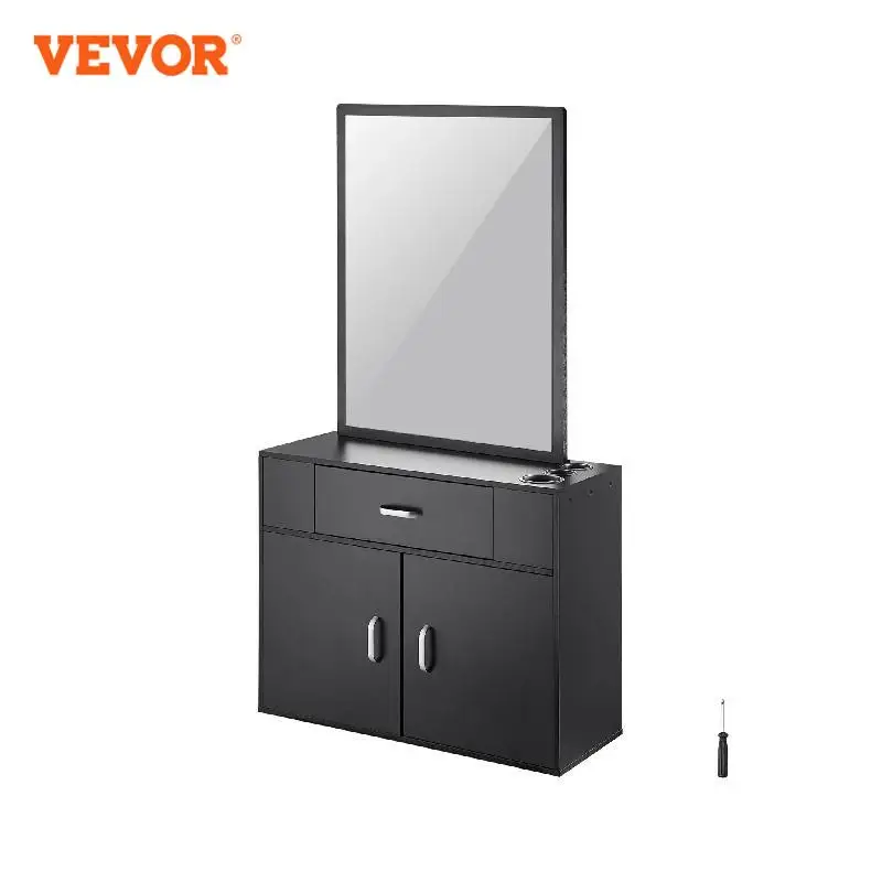 

VEVOR Salon Organizer Wall-Hanging Unit for Hairdressers Complete with 3 Holders Mirrors Dual-Door Storage and Single Drawer