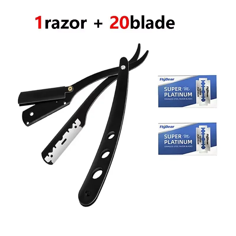 شفرة حلاقة من الفولاذ المقاوم للصدأ للرجال، ماكينة حلاقة يدوية كلاسيكية للحلاقة الرطبة، شفرة حلاقة سوداء قابلة للاستبدال #3