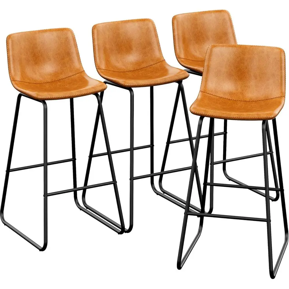 

Set of 4, 30 Leatherette Counter Height Bar Stools with Metal Legs and Footrest, Brown