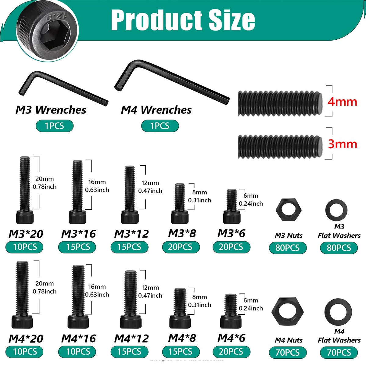 450 PZ 12.9 Grado In Lega di Acciaio M3 M4 x6/8/12/16/20mm Kit Vite Esagono Incassato Vite Esagonale Combinazione Dado e Rondella