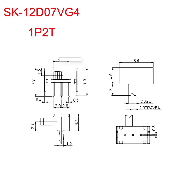 10PCS SK-12D07VG4 Toggle Switch Slide Switch Micro-power  Direct-inserted Horizontal Sliding Gear