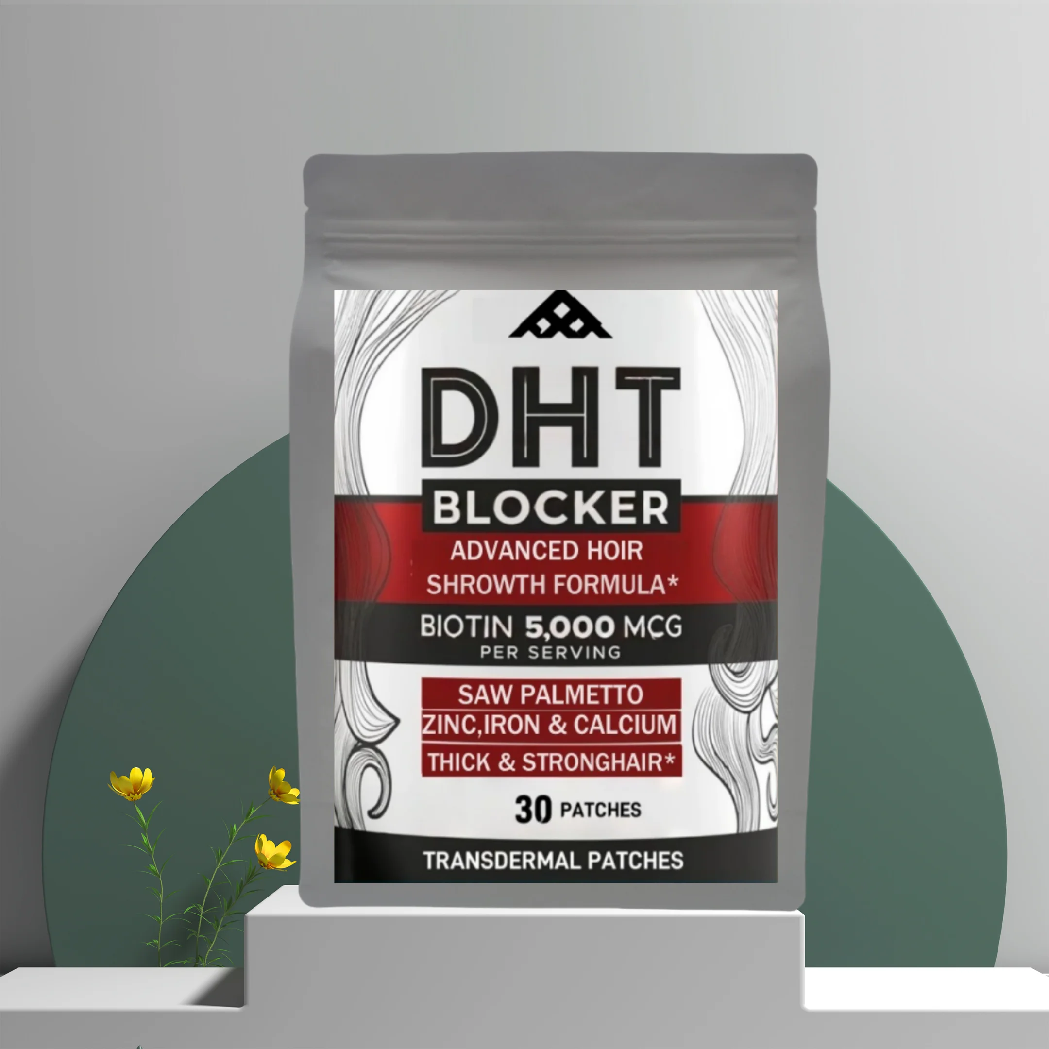 30 parches Dht Blocker Parches transdermicos para el crecimiento del cabello - Palmetto de sierra de biotina de alta potencia para el crecimiento del cabello