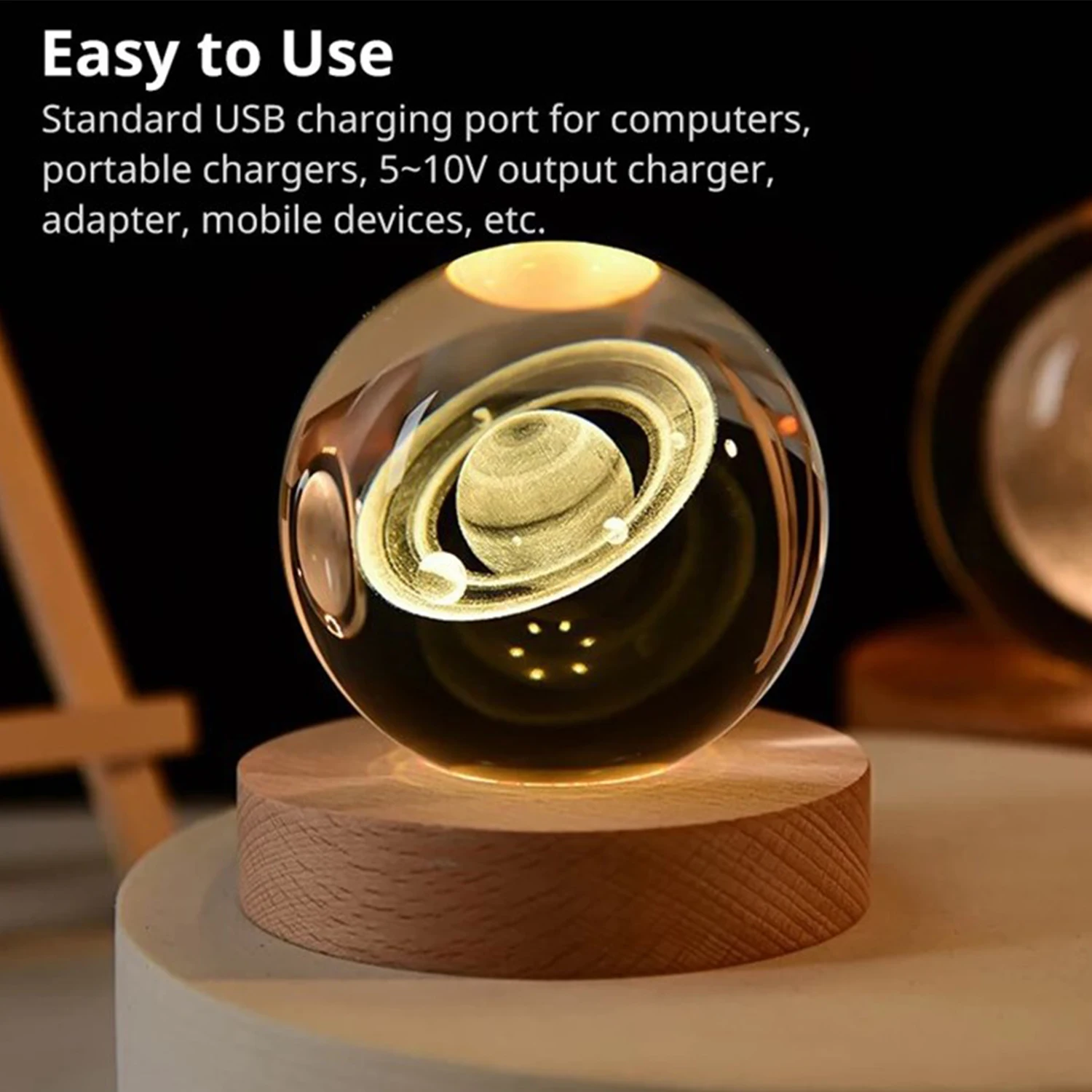 3D 6cm LED Night Light Galaxy Solar System Crystal Ball With 7cm Base Children Night Lamp Bedroom Ambient Light