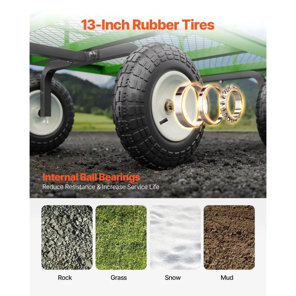 1200 Lbs Heavy Duty Steel Garden Cart with 13 Inch All Terrain Tires Removable Mesh Sides and Rotating Handle for Outdoor Use