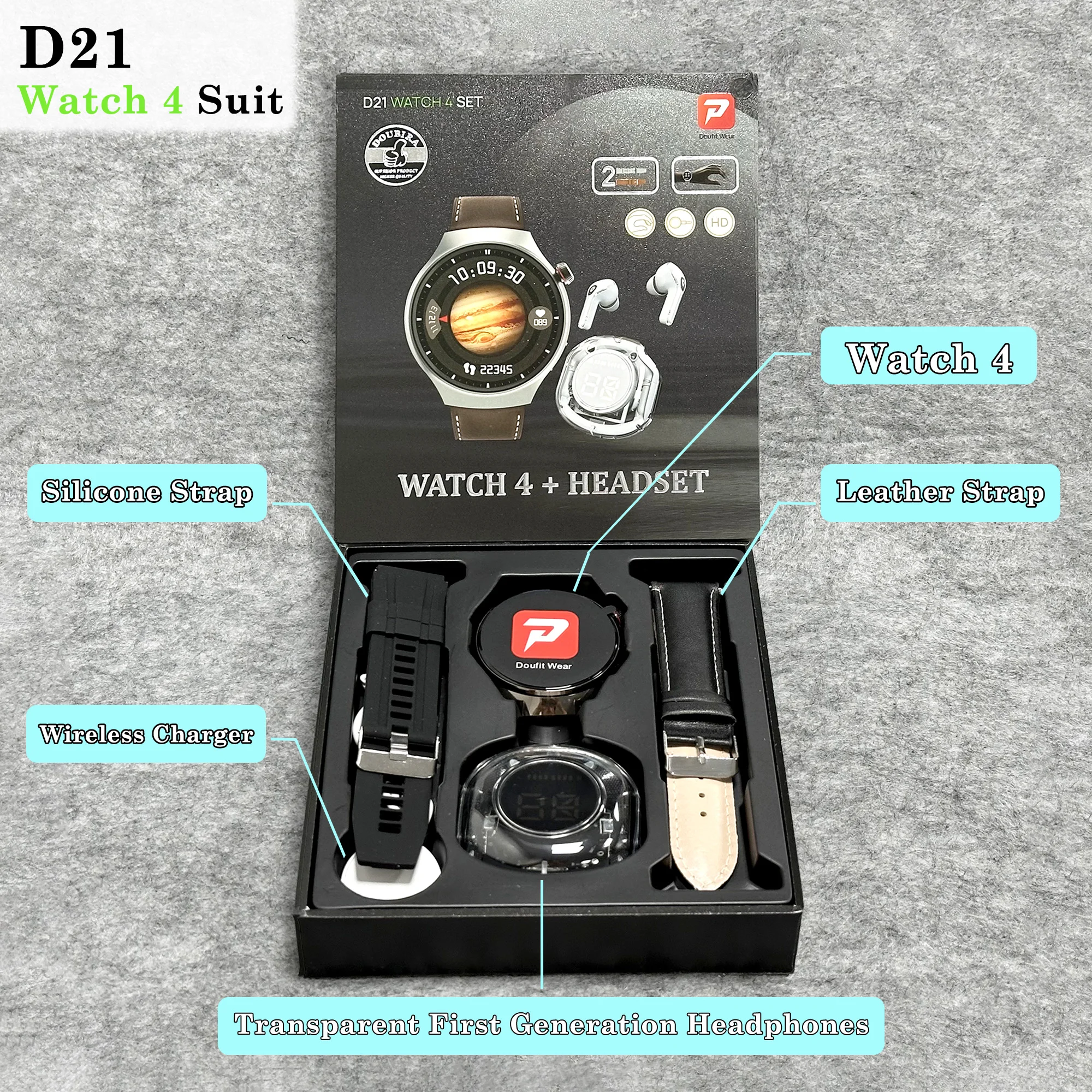 D21 Smart Watch 4 Suit Smartwatch with TWS Earphones Good Quality Smart watches Heart Rate Blood Pressure Smart Bracelet Band