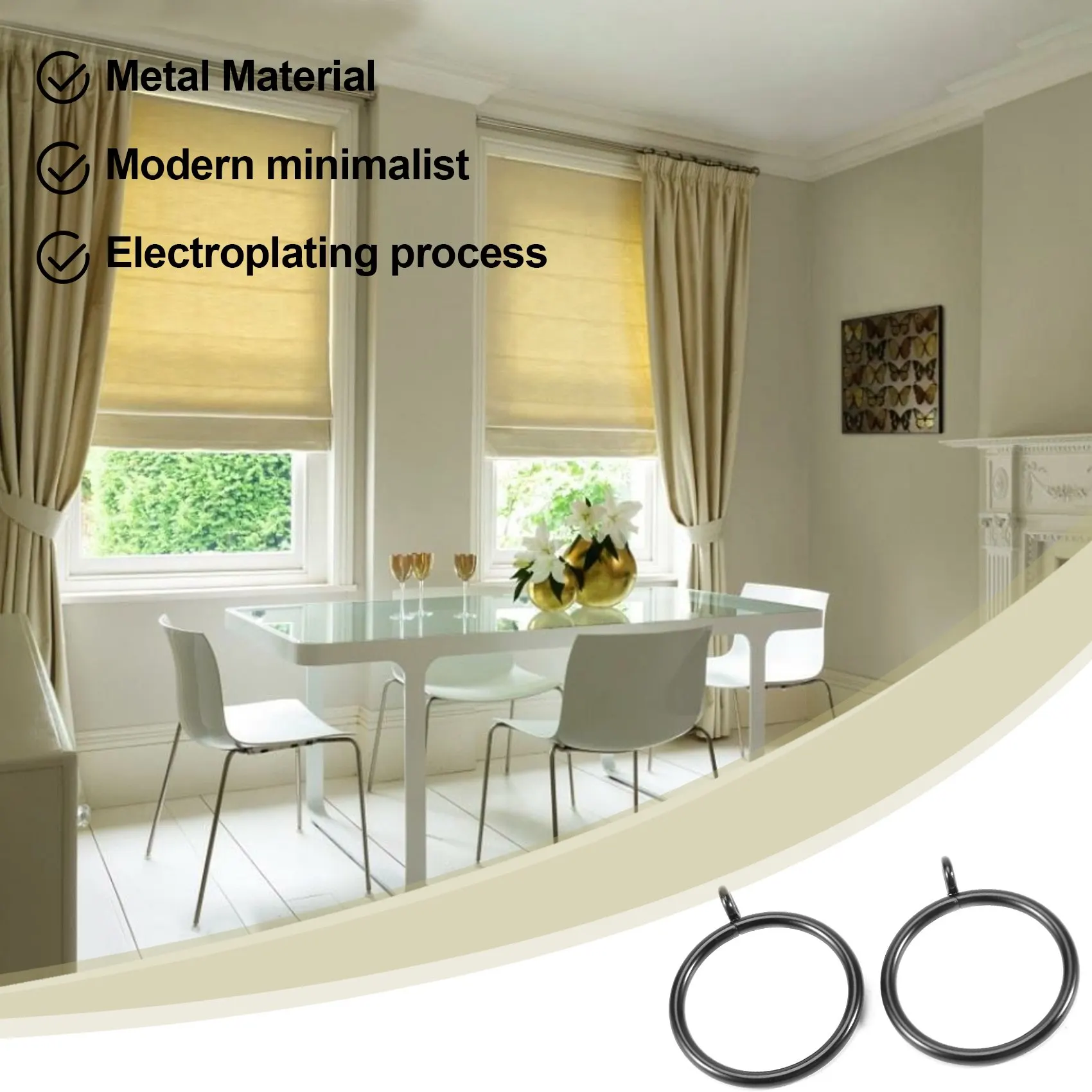 AB09 40 Pack 1.5 Inch (38Mm) Inner Diameter Metal Curtain Rings Drapery Eyelet Curtain Rings - Black