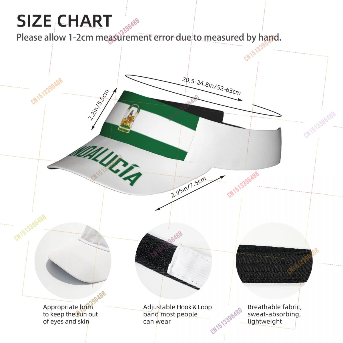 Andalusia Flag Sunscreen Visor Cap Adjustable Breathable Sun Hats Unisex Sports for Beach Golf Tennis Outdoor