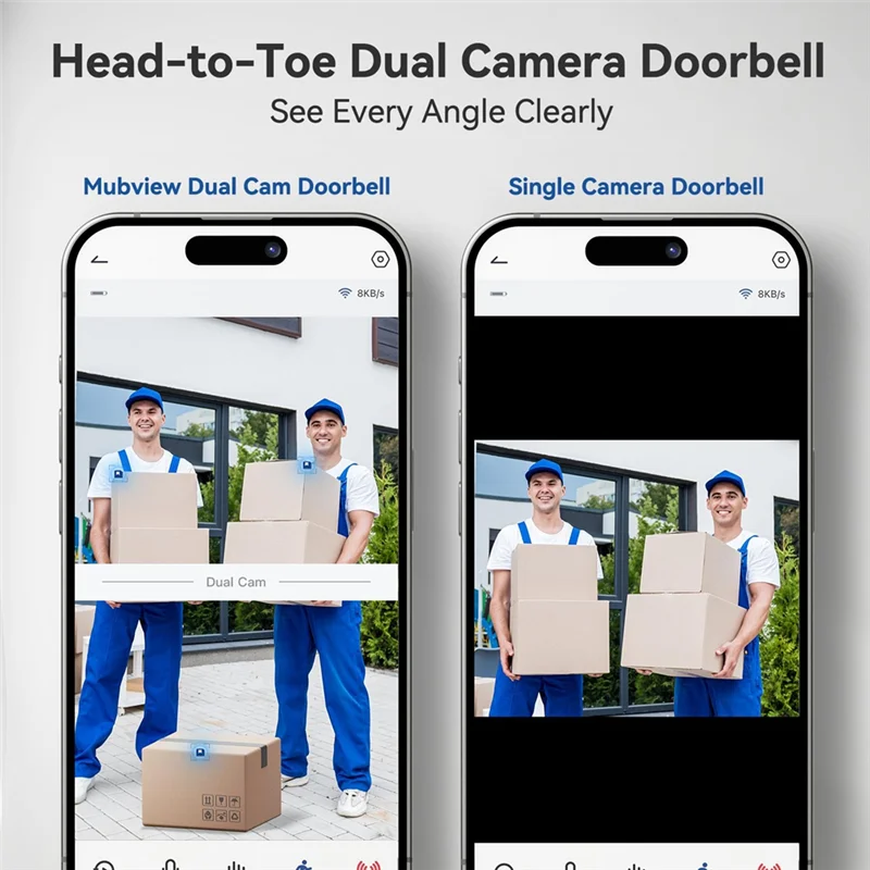 A92Z Dual Doorbell กล้องไร้สายไม่มีการสมัครสมาชิก, กล้องสมาร์ทประตู 2K ไร้สาย, พร้อม AI Human Detection, Night Vision