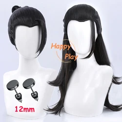 2 Types Geto Suguru Geto Anime Cosplay Wig Black Cosplay Wig With Earrings Heat Resistant Synthetic Hair Halloween Party Wigs