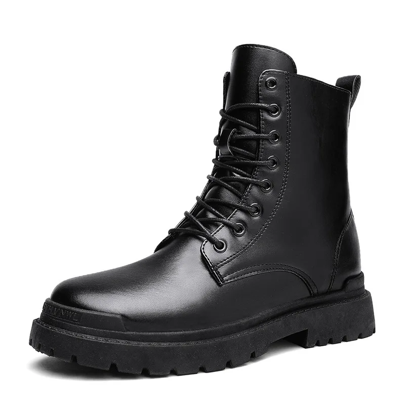 Couple's casual boots four season men's and women's high top leather boots fashion thick soled non slip plus size outdoor boots
