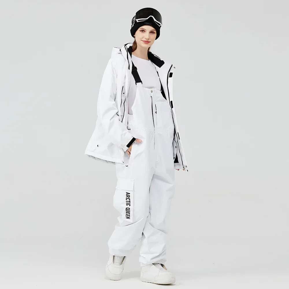 2024 Luxury Ski Suit for Men Women Windproof Waterproof Skiing and Snowboarding Jacket Strap Pants Set Female Snow Costumes Wear