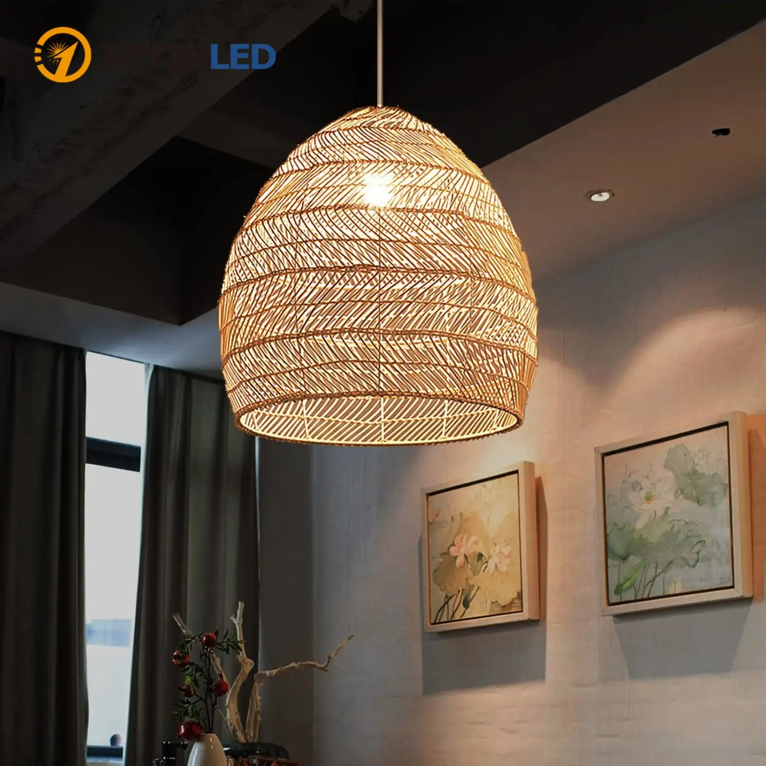 

Подвесные светильники в японском стиле из ротанга, 25 см, винтажные, ручной работы, для дома, гостиной, кафе, кухни, островной зоны