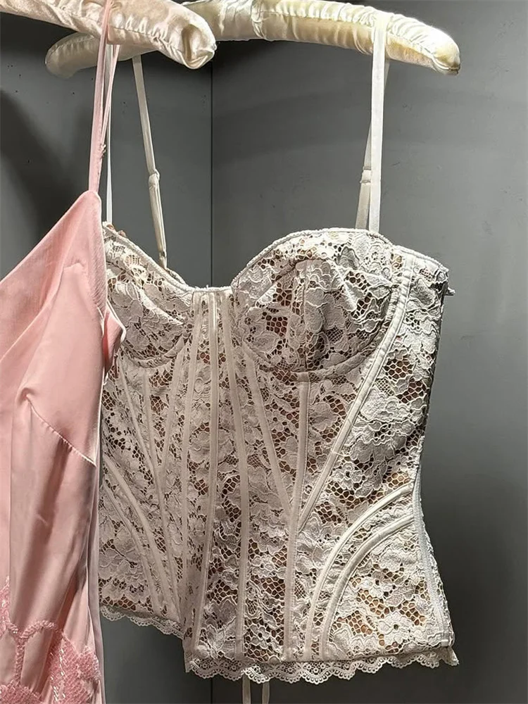 Tossy Summer Sexy Lace Vest Top For Women Hollow Out Bandage Fashion Patchwork Backless Cropped Top Female Lace Camisole Tops image 5