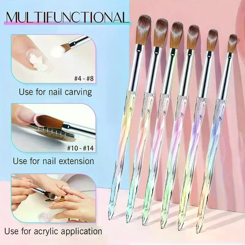 6本のアクリルネイルブラシセット、アクリル塗布用のプロフェッショナルネイルブラシ、アクリルパウダーネイルエクステンション、3Dネイルカービング用