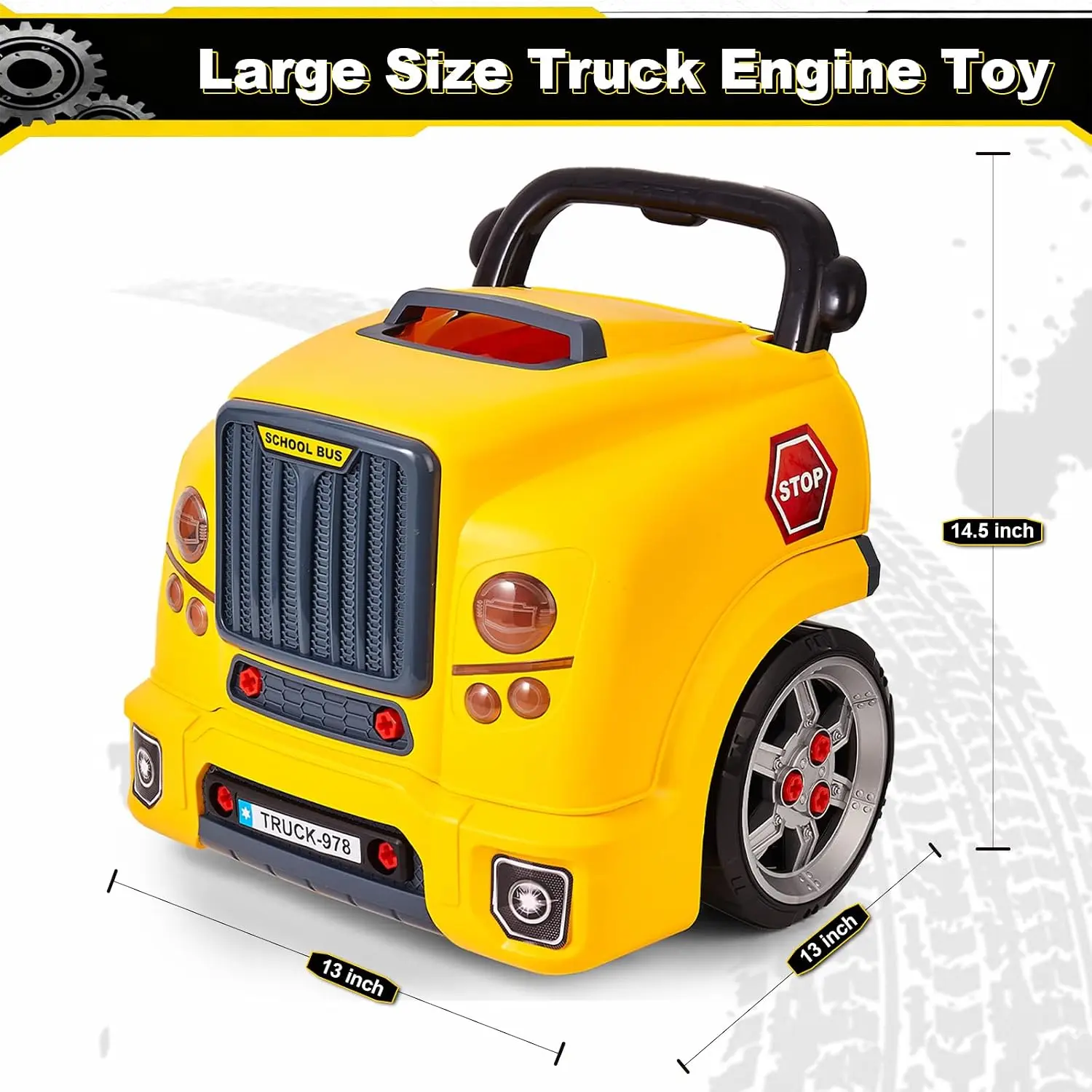 Large Truck Engine Toy for Kids, Mechanic Repair Car Kit, Light & Sound