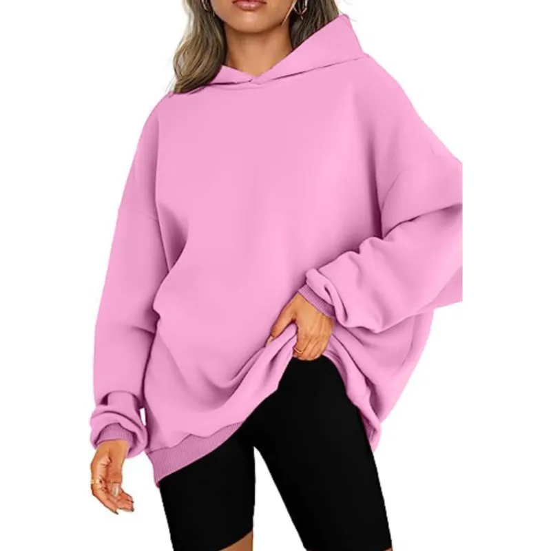 

Autumn Winter Women's Casual Long Sleeves Streetwear Hooded Sweatshirts Fashion Fleece Hoodies Solid Long Sleeve Pullover Tops