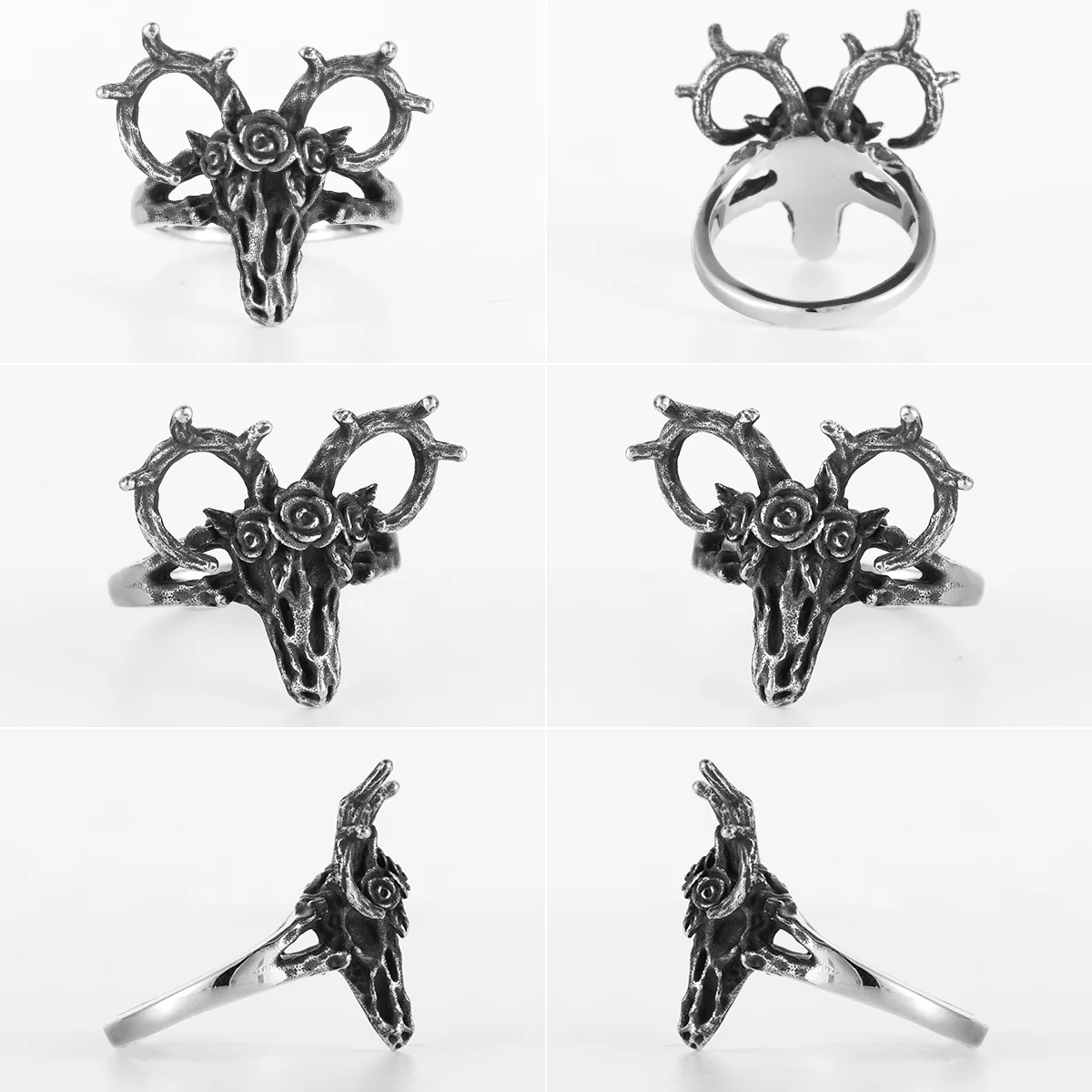 Reindeer Skull Animal Men Rings Stainless Steel Women Jewelry Punk Rock Gothic Vintage Black Fashion Accessories Gift Wholesale