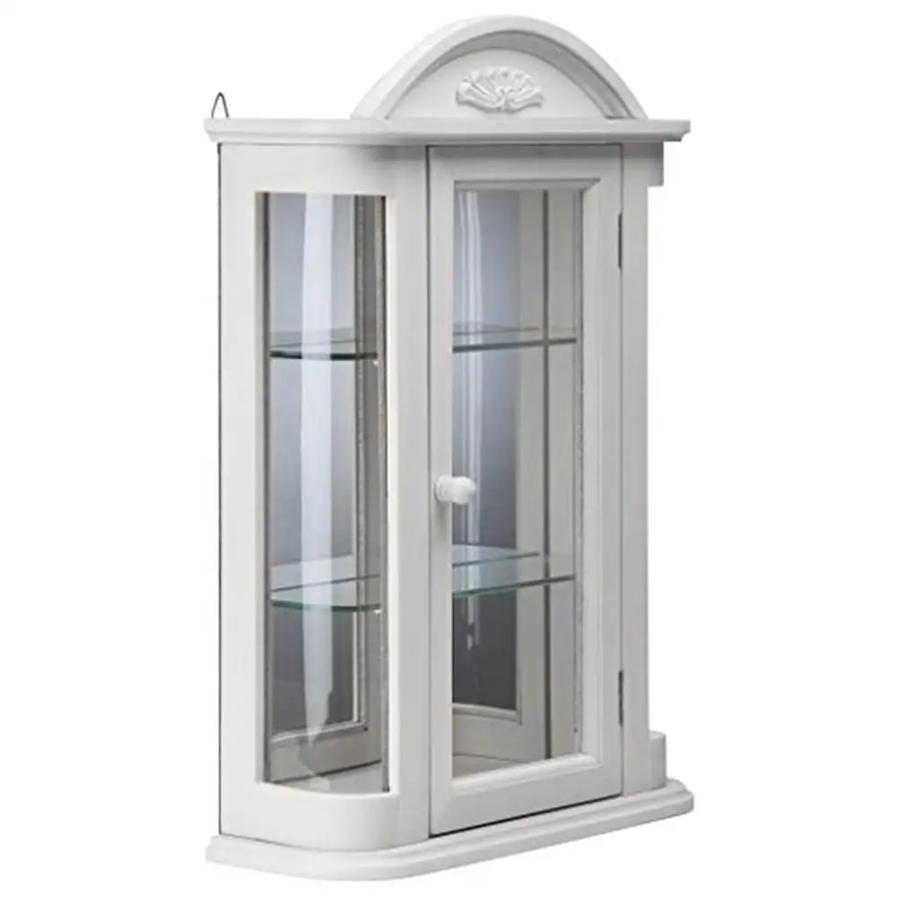 Paneles acrílicos curvos para puerta de vidrio, vitrina de montaje en pared, decoración de lirio blanco, estante de madera dura, estatua de rosa, colección de huevos esmaltados