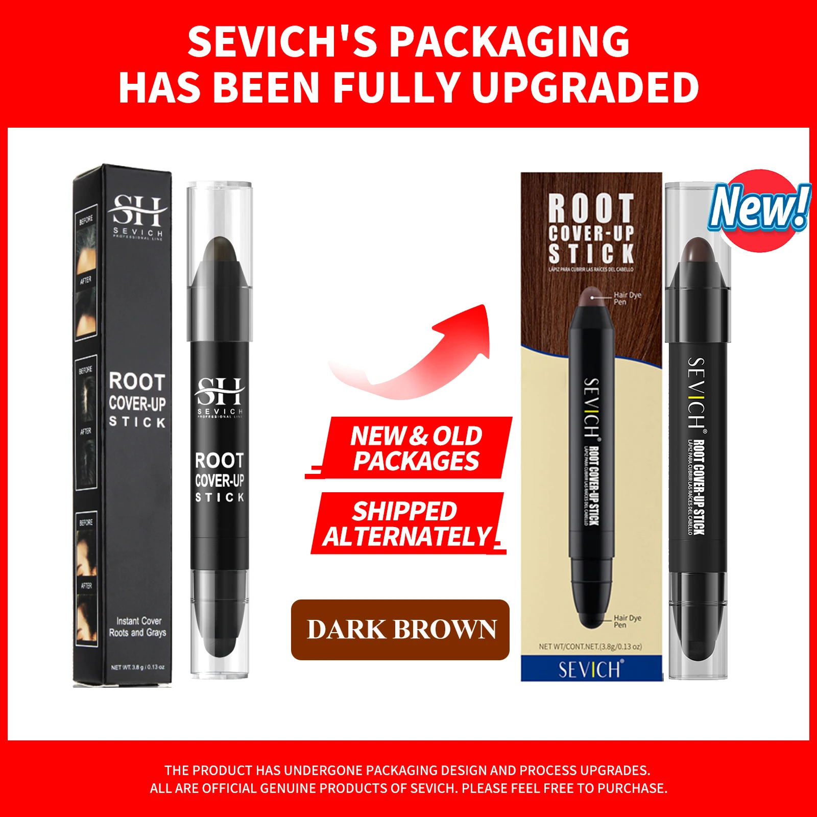 Sevich 3.8g One-Time Hair Dye Pen Black Dark Brown Root Cover Up Stick Instant Fast White Gray Hair Coverage DIY Hair Color