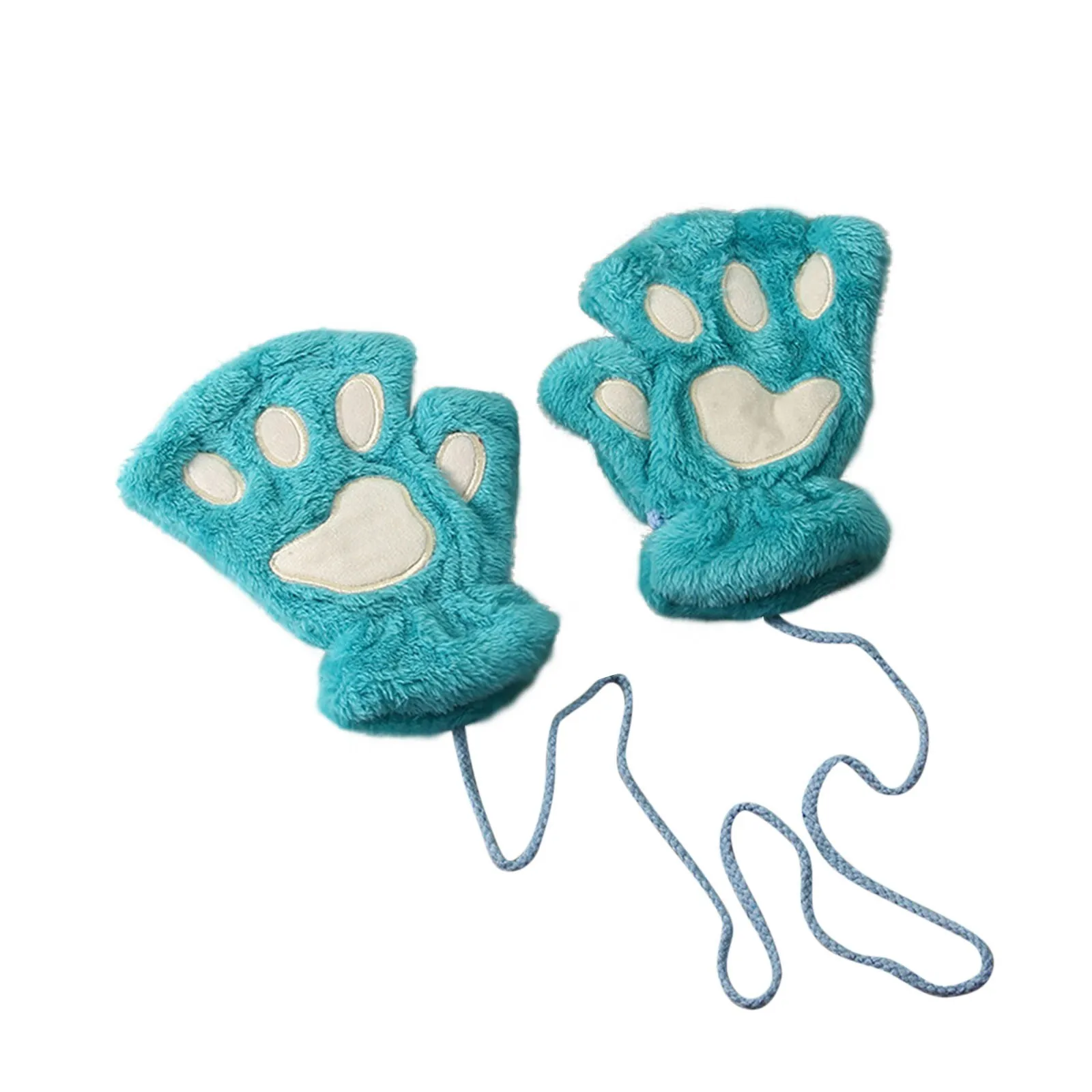 Cute Cat Claw Gloves Women Girls Thickened Plush Mittens Lovely Bear Paw Exposed Fingers Half Finger Winter Warm Hand Warmer