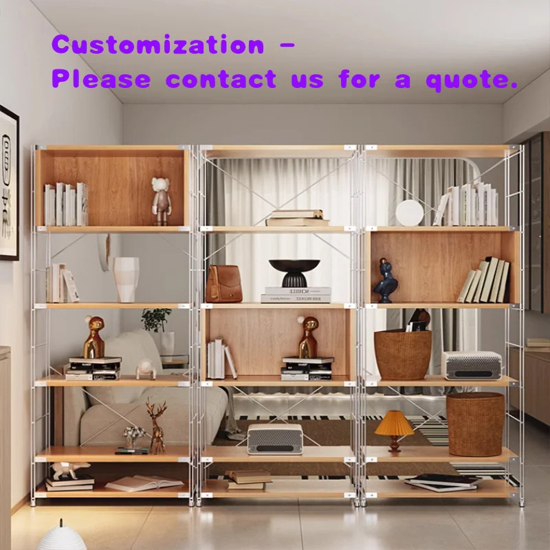 custom.Sturdy Modern Minimalist Bookcase with Metal Frame and Adjustable Wooden Shelves
