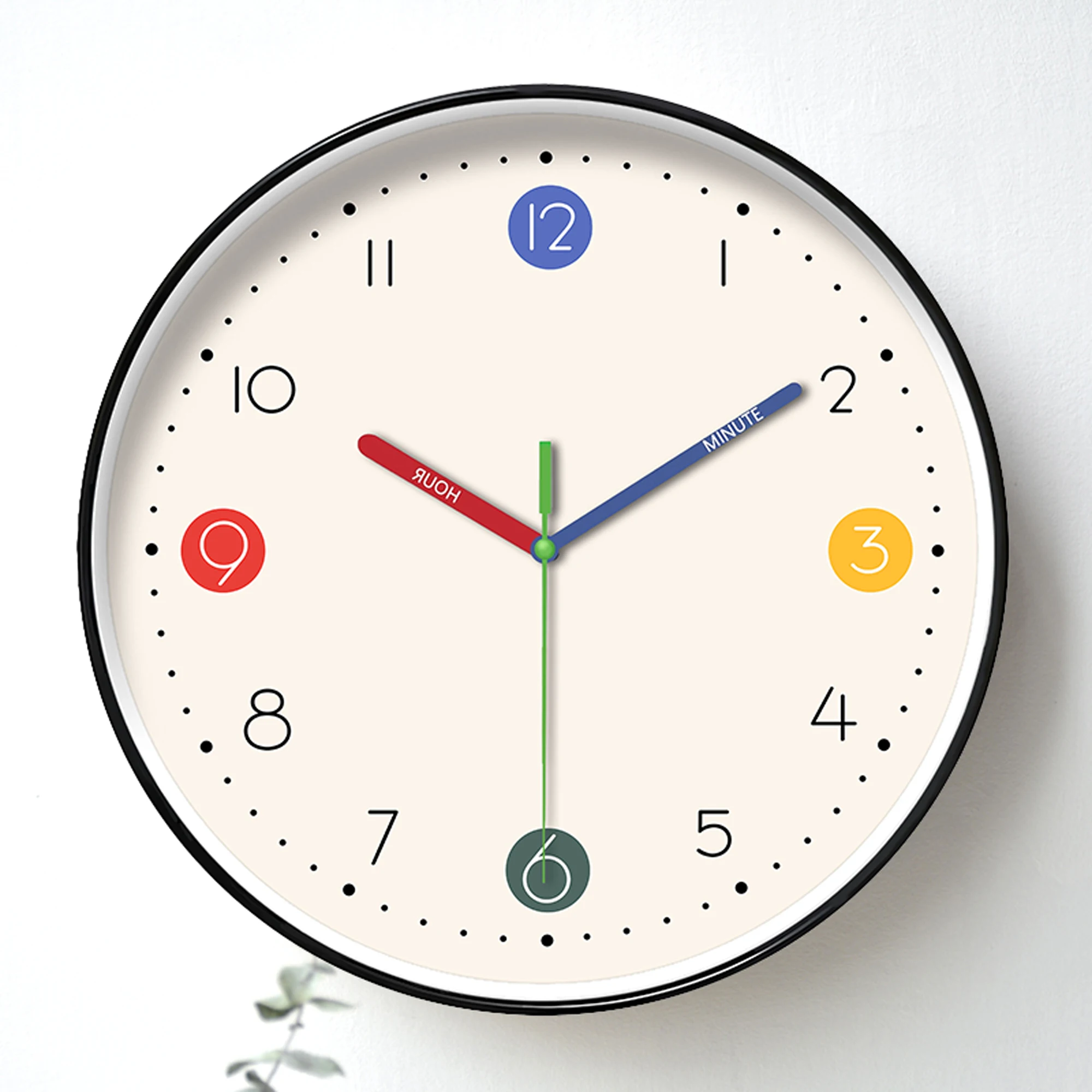 1pc simple beige instructional wall clock - silent non-ticking, learning wall clock with colorful hands and cute digital design