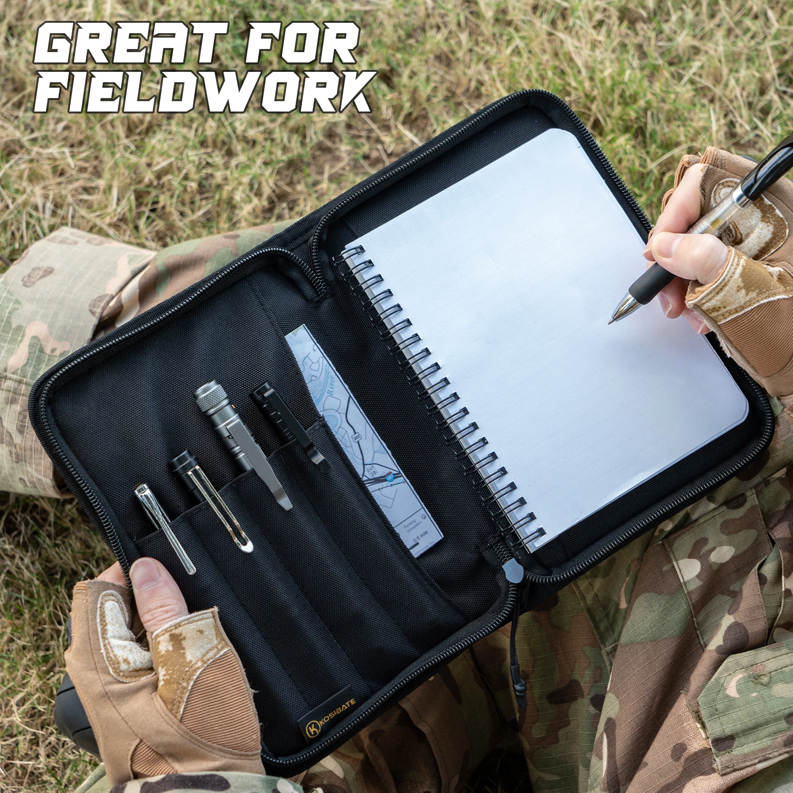 Kosibate Tactical Notebook Cover with Zipper 7.5' X 5' Notebook Cover Log Book Cover for Protecting Notes, Book (Cover Only) view 2