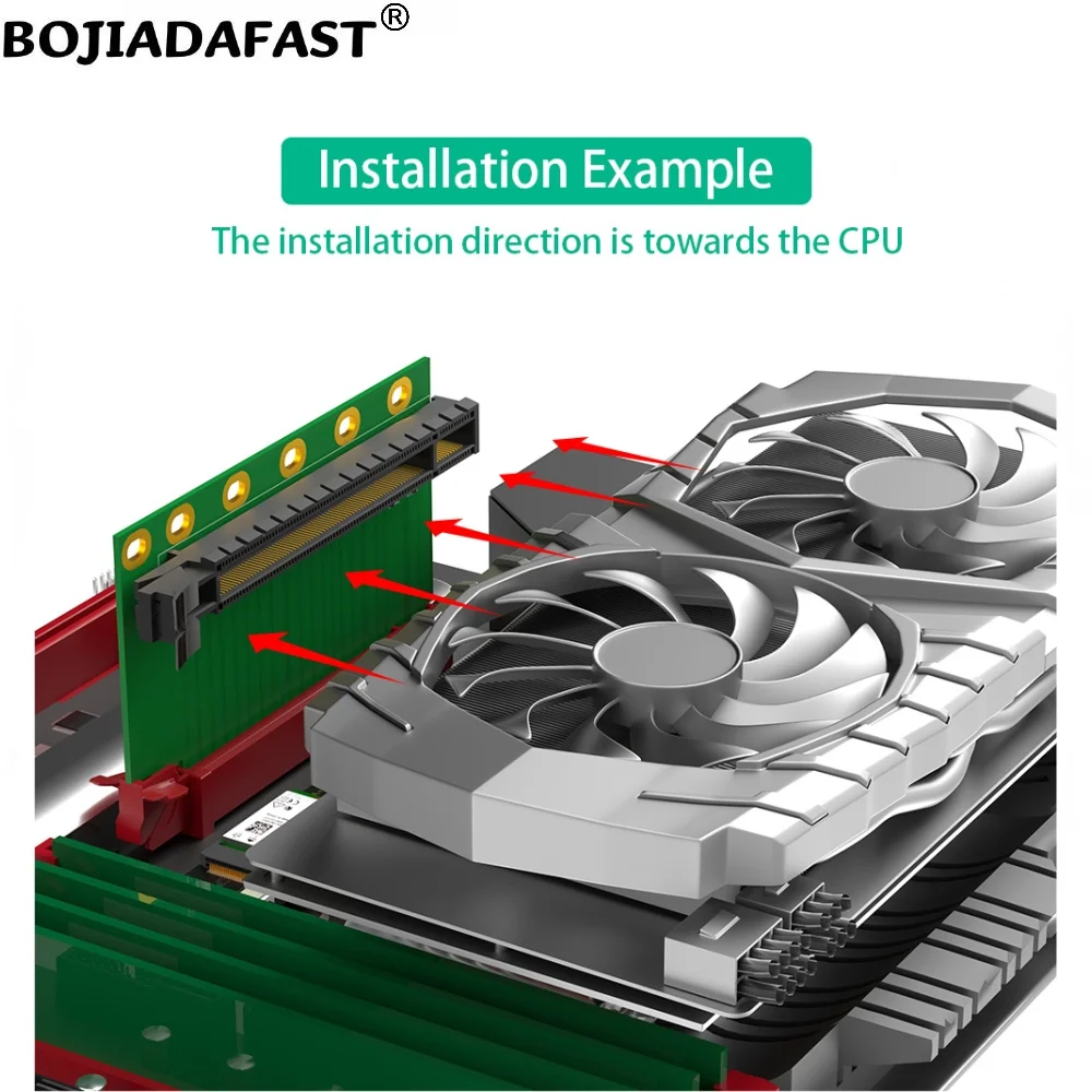 Tarjeta elevadora adaptadora PCI Express 3,0 16X a PCI-E X16 inversa de 90 grados para caja de servidor 2U (CPU de remolque de dirección de instalación)