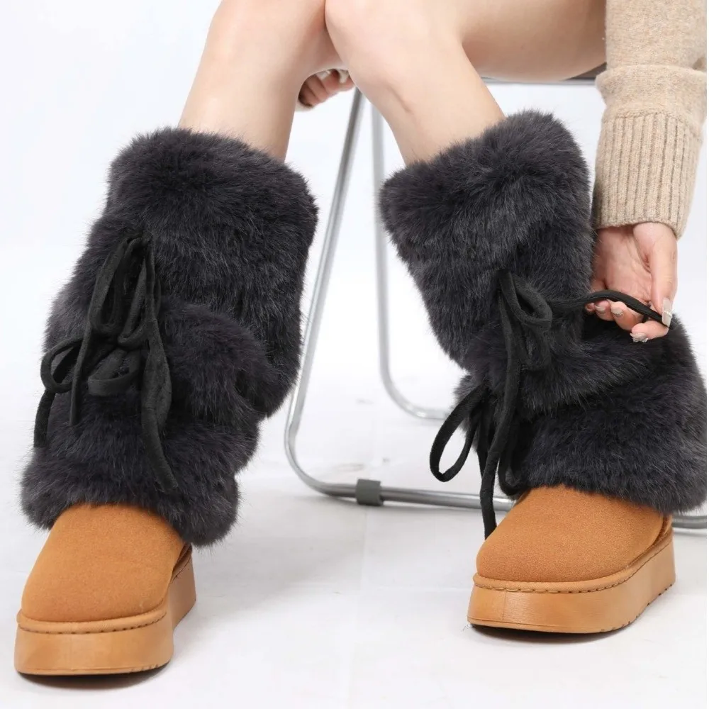

Fashion Faux Fur Furry Leg Warmers 25/40/50cm Y2K Long Tube Sock Sweet Solid Color Knee High Girls Socks Cosplay Use